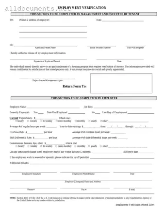 Fillable Employment verification form Template in PDF