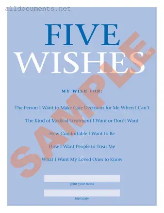 Fillable 5 Wishes Document Template in PDF
