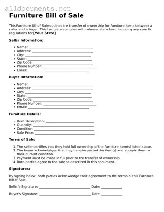 Free Furniture Bill of Sale Document