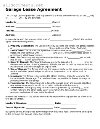 Free Garage Lease Agreement Document