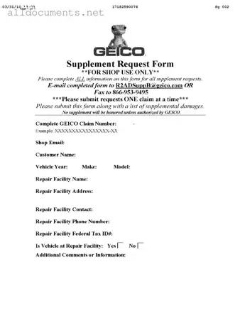 Fillable Geico Supplement Request Template in PDF