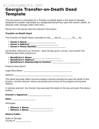 Official  Transfer-on-Death Deed Template for Georgia