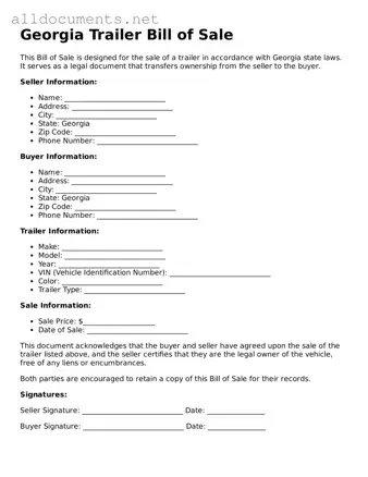 Official  Trailer Bill of Sale Template for Georgia