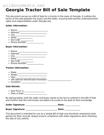 Official  Tractor Bill of Sale Template for Georgia