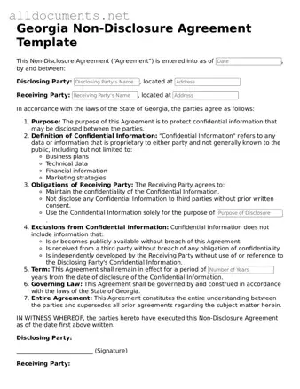 Official  Non-disclosure Agreement Template for Georgia