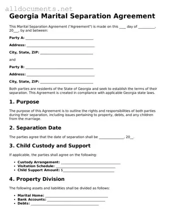 Official  Marital Separation Agreement Template for Georgia