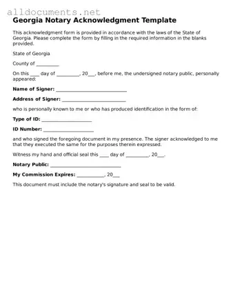 Official  Notary Acknowledgement Template for Georgia
