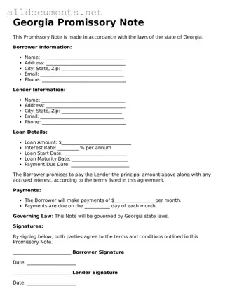 Official  Promissory Note Template for Georgia