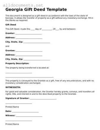Official  Gift Deed Template for Georgia