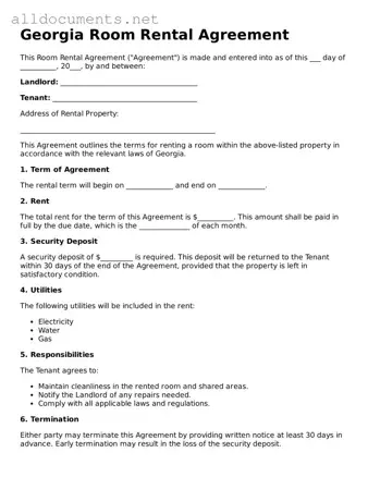 Official  Room Rental Agreement Template for Georgia