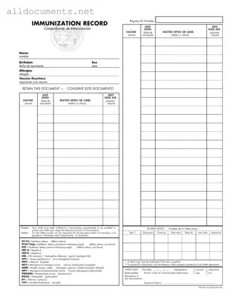 Fillable Immunization Record Template in PDF