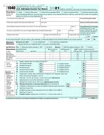 Fillable IRS 1040 Template in PDF