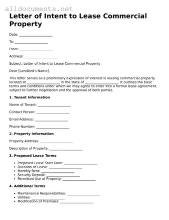 Free Letter of Intent to Lease Commercial Property Document