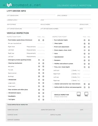 Fillable Lyft Inspection Template in PDF