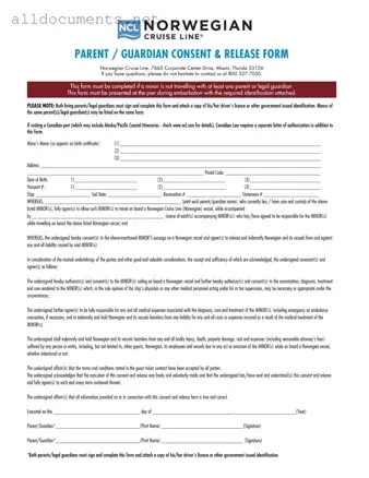 Fillable NCL Parental Consent Template in PDF