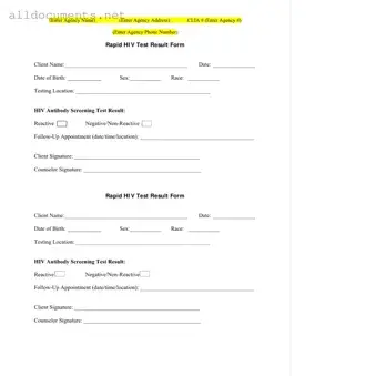 Fillable Negative Hiv Test Template in PDF