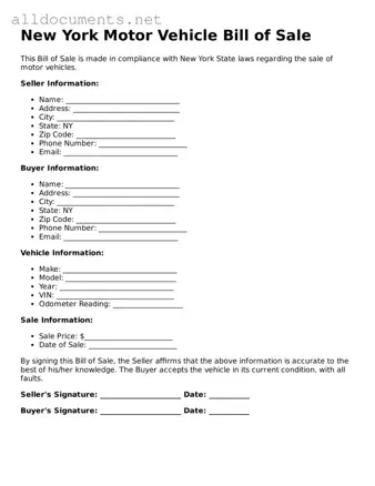Official  Motor Vehicle Bill of Sale Template for New York