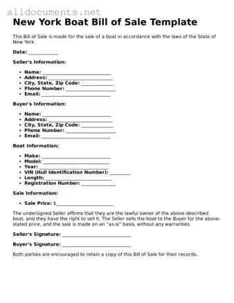 Official  Boat Bill of Sale Template for New York