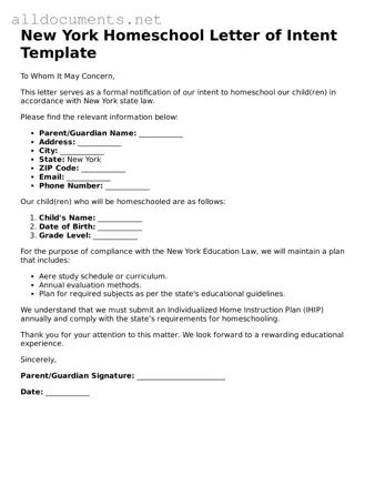 Official  Homeschool Letter of Intent Template for New York