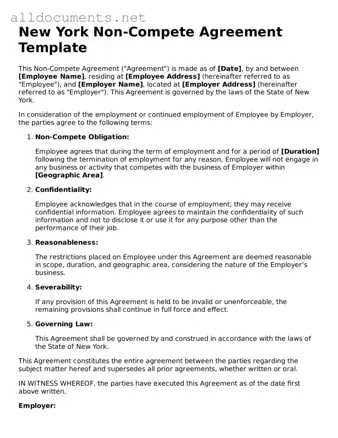 Official  Non-compete Agreement Template for New York