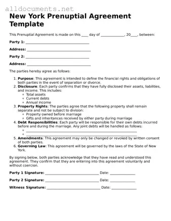Official  Prenuptial Agreement Template for New York
