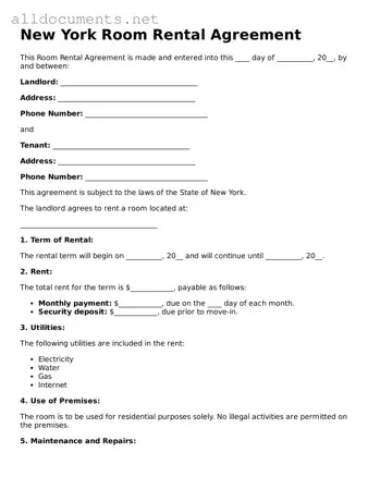 Official  Room Rental Agreement Template for New York