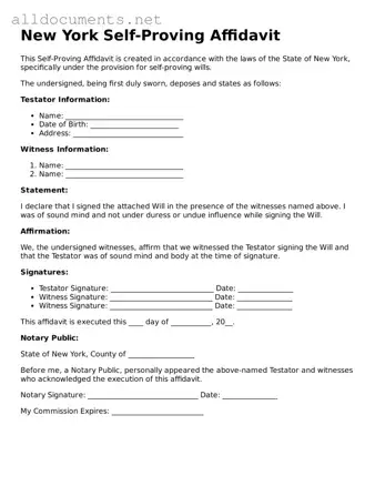 Official  Self-Proving Affidavit Template for New York