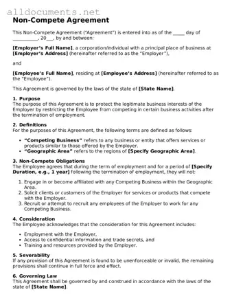 Free Non-compete Agreement Document