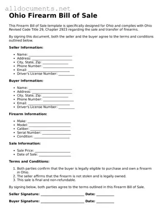 Official  Firearm Bill of Sale Template for Ohio