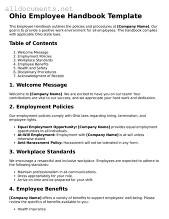 Official  Employee Handbook Template for Ohio