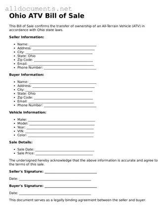 Official  ATV Bill of Sale Template for Ohio