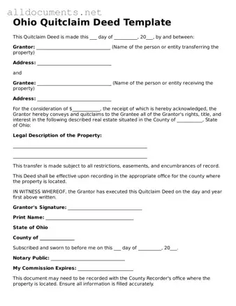 Official  Quitclaim Deed Template for Ohio