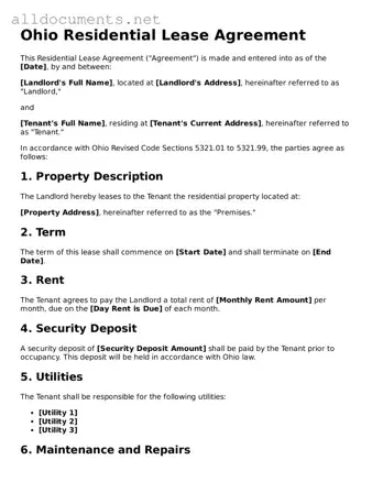 Official  Residential Lease Agreement Template for Ohio