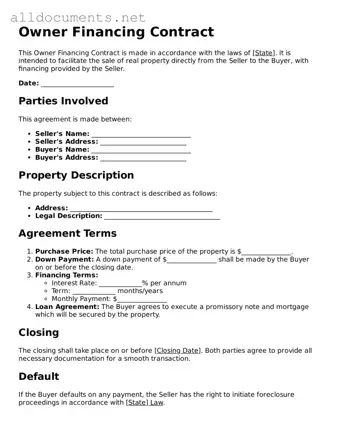 Free Owner Financing Contract Document