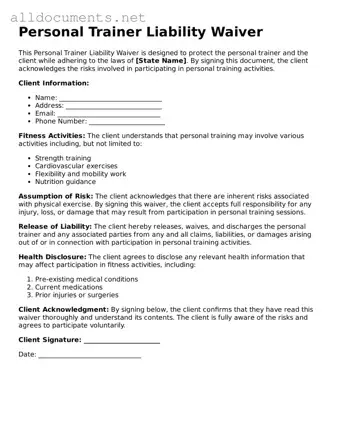 Free Personal Trainer Liability Waiver Document