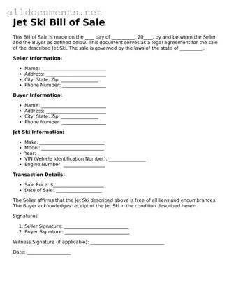 Free Jet Ski Bill of Sale Document
