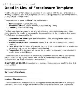 Free Deed in Lieu of Foreclosure Document