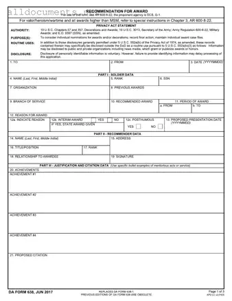 Fillable Da 638 Template in PDF