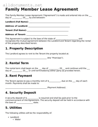 Free Family Member Lease Agreement Document