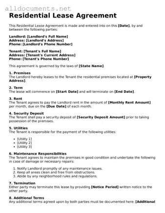 Free Residential Lease Agreement Document