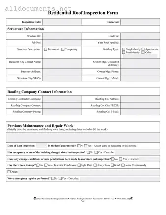 Fillable Roof Inspection Template in PDF