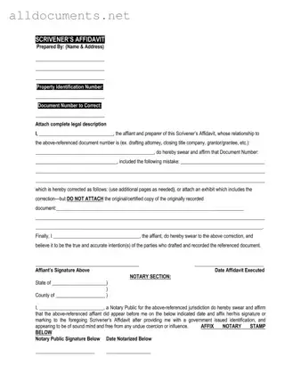 Fillable Scrivener's Affidavit Template in PDF