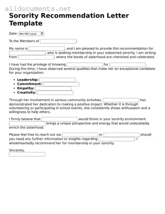 Free Sorority Recommendation Letter Document