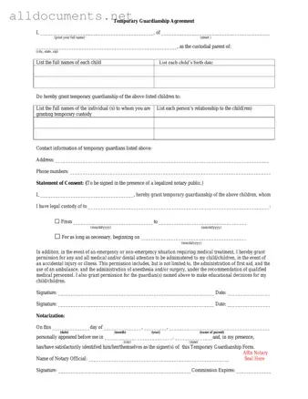 Fillable Temporary Custody Template in PDF