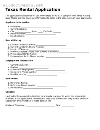 Official  Rental Application Template for Texas