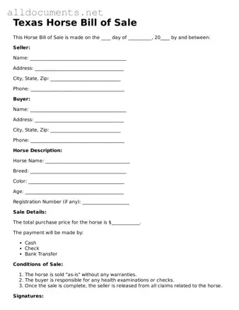 Official  Horse Bill of Sale Template for Texas