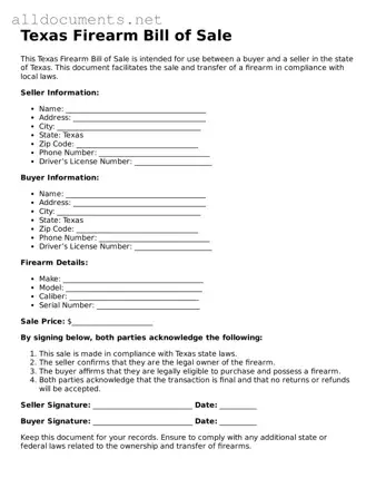 Official  Firearm Bill of Sale Template for Texas