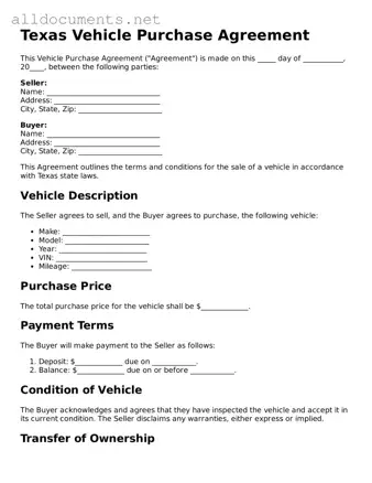 Official  Vehicle Purchase Agreement Template for Texas