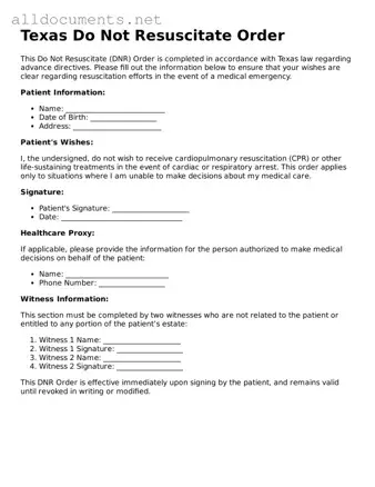 Official  Do Not Resuscitate Order Template for Texas