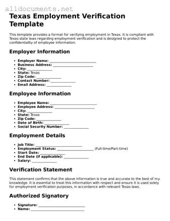 Official  Employment Verification Template for Texas